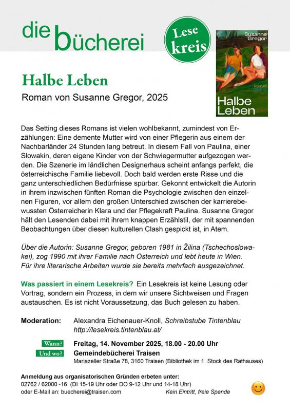 Flyer - Newsletter Lesekreis: Halbe Leben