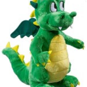 Grüner Stoffdrache mit gelbem Bauch und Flügeln